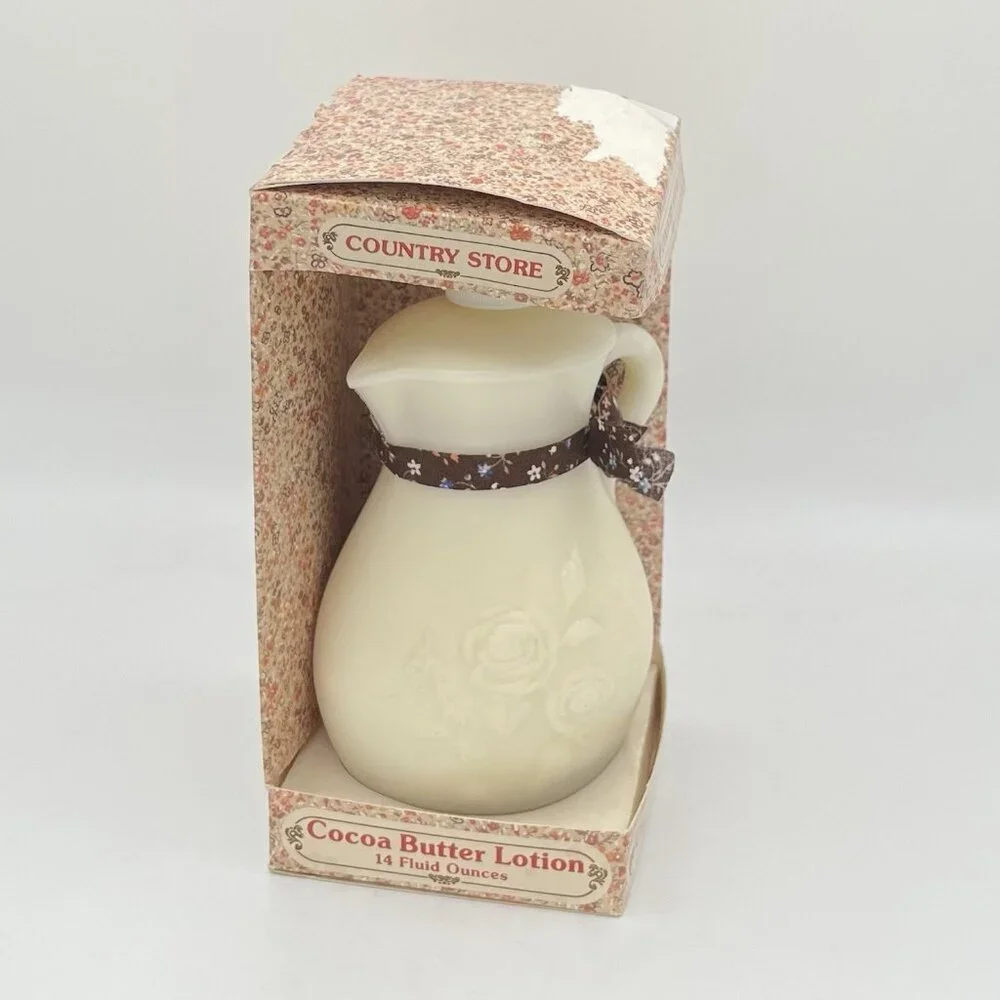 VTG 90s Country Store Cocoa Butter Lotion Pitcher Floral Bottle NEW Farm Shabby